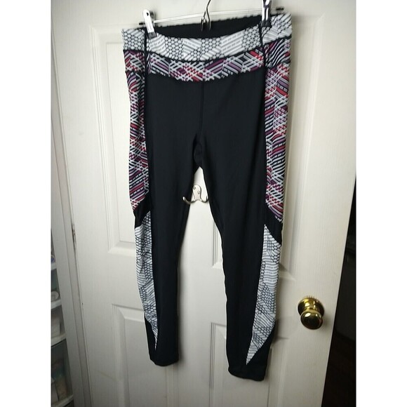 Free2be Black Breathable Leggings Side Multi Color Stripes. Size L - Picture 1 of 13
